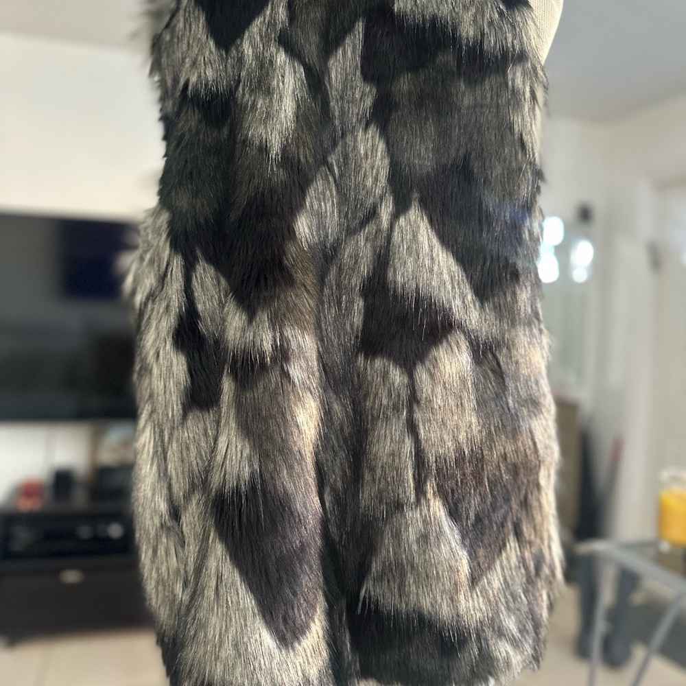 BCBG Black and Gray Faux Fur Vest